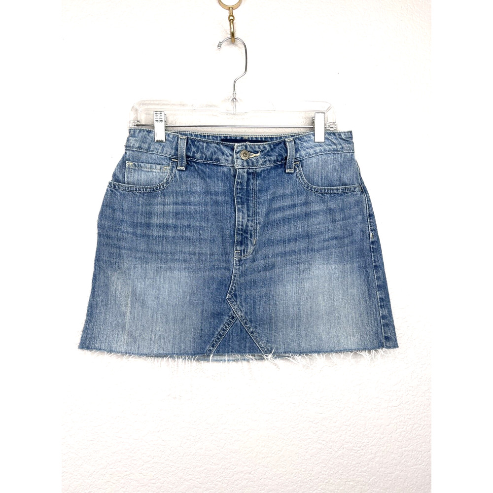 Hollister Denim Skirt Size 29 High Rise Distressed Hem Light Wash Boho Cowgirl